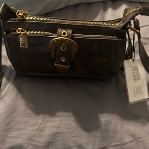 Steve Madden Dark Brown Crossbody Bag with Gold Accents